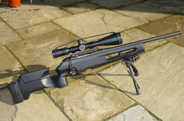 My long range rifle
My Steyr CISM in .308.  Takes out anything that I point it at.  Usually with Speer softpoints it brings in less than 1MOA shooting.  Scope is a Nightforce 5-22x56.  I've now got it screw cut for a silencer.

Only thing is that it's a bit heavy for carrying around - better for range work and when your sat in a high seat.

Daveyboy
